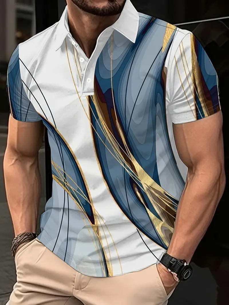 Camisa polo de solapa con botones de manga corta para hombre europeo y americano de Amazon Camisa de moda callejera con estampado digital 3D MB13