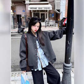 美式复古棒球服外套女秋冬2025新款韩系宽松慵懒休闲百搭夹克上衣