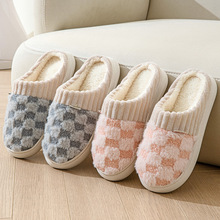棉拖鞋女冬季居家室内加绒保暖防滑方格软底潮流外穿情侣棉鞋男