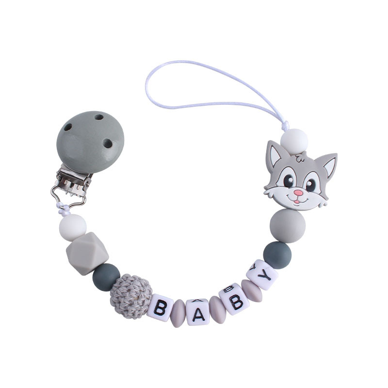 Hemu clip de chupete Fox gato juguete mordedor bebé nombre silicona gato chupete cadena infantil suministros