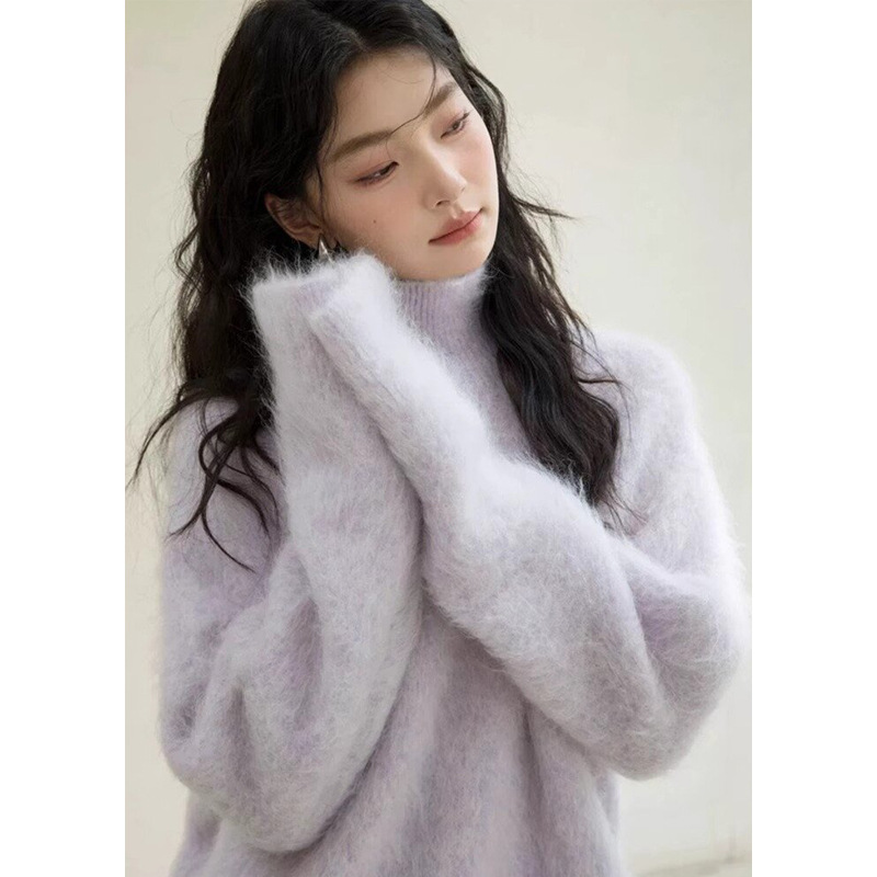 French-Style Gentle Soft Faux Mink Turtleneck Sweater for Women, Autumn and Winter Thick Lazy Knit Top