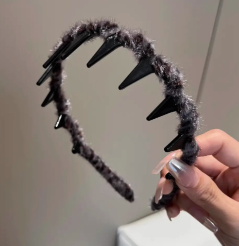 Coreano alto cráneo debe aumentar la altura esponjoso peludo ondulado banda de cabello de doble uso con dientes para mujeres