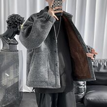 羊羔绒毛呢大衣男冬季加绒加厚棉衣宽松ins休闲外套港风潮牌棉服