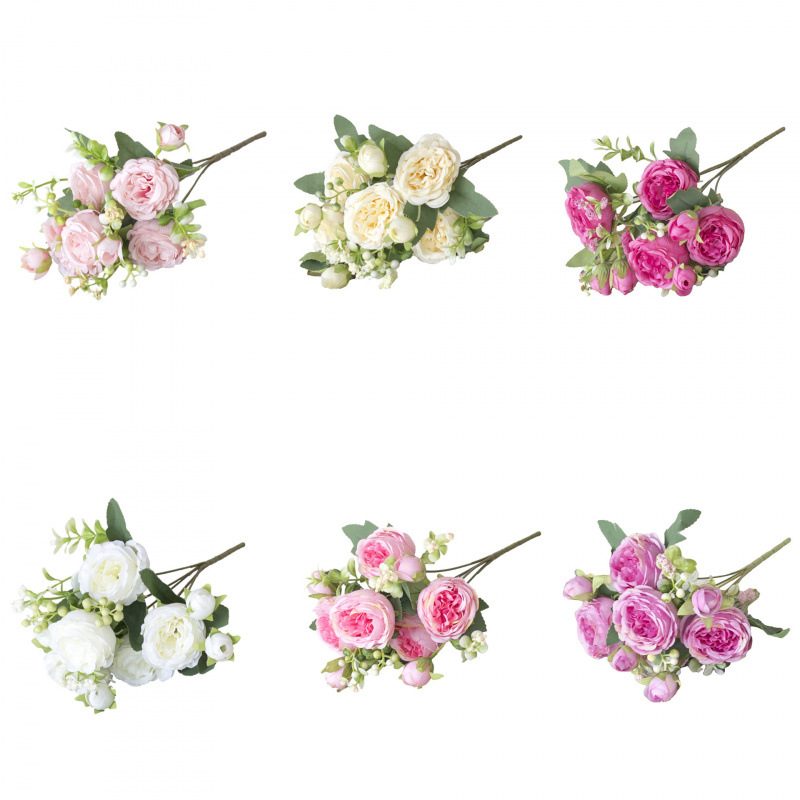 Simulación de 5 peonías de primavera estilo coreano rosa peonía simulación flores casera rosa decoración de mano de flores