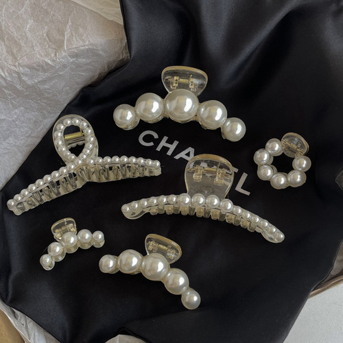 Korean cross pearl hair clip on the back of the head, elegant temperament, large hair shark hair clip, headwear for women
