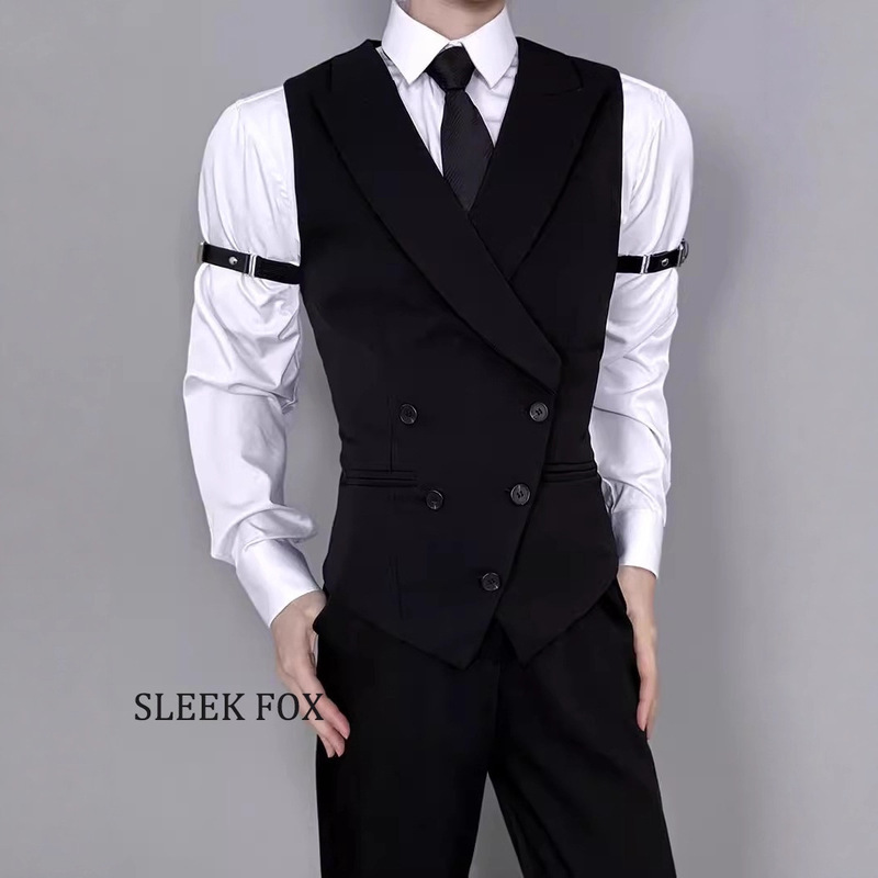 Autumn and Winter Men's Black Handsome Suit Men's Retro Business Casual Comfortable Slim Fashion Trendy Men's Sleeveless Vest Autumn and Winter Men's Black Handsome Suit Men's Retro Business Casual Comfortable Slim Fashion Trendy Men's Sleeveless Vest