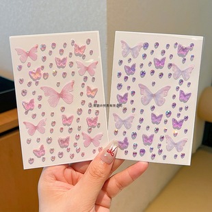 Children's Cartoon Butterfly with Diamond Stickers Concert Face Stickers Glue-Free Self-Adhesive Girls Stage Performance Makeup Props