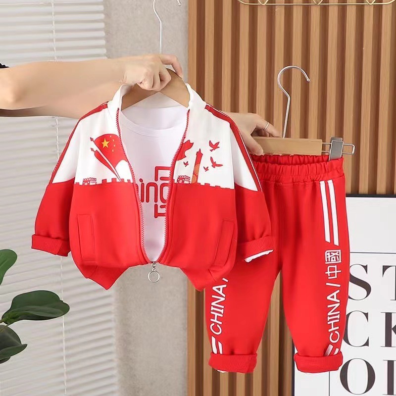 男童春装套装女宝宝新款运动服幼儿园服装小孩中国红校服婴儿童装