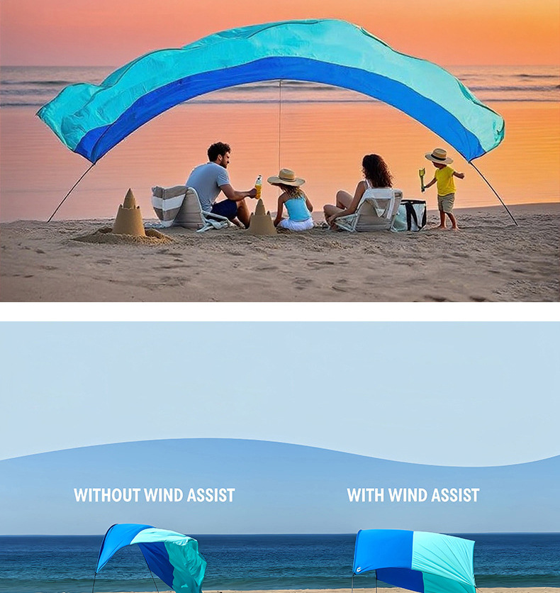 Cross-border Amazon supply beach canopy, portable quick-open sunshade, wind-powered sunshade for seaside, beach canopy
