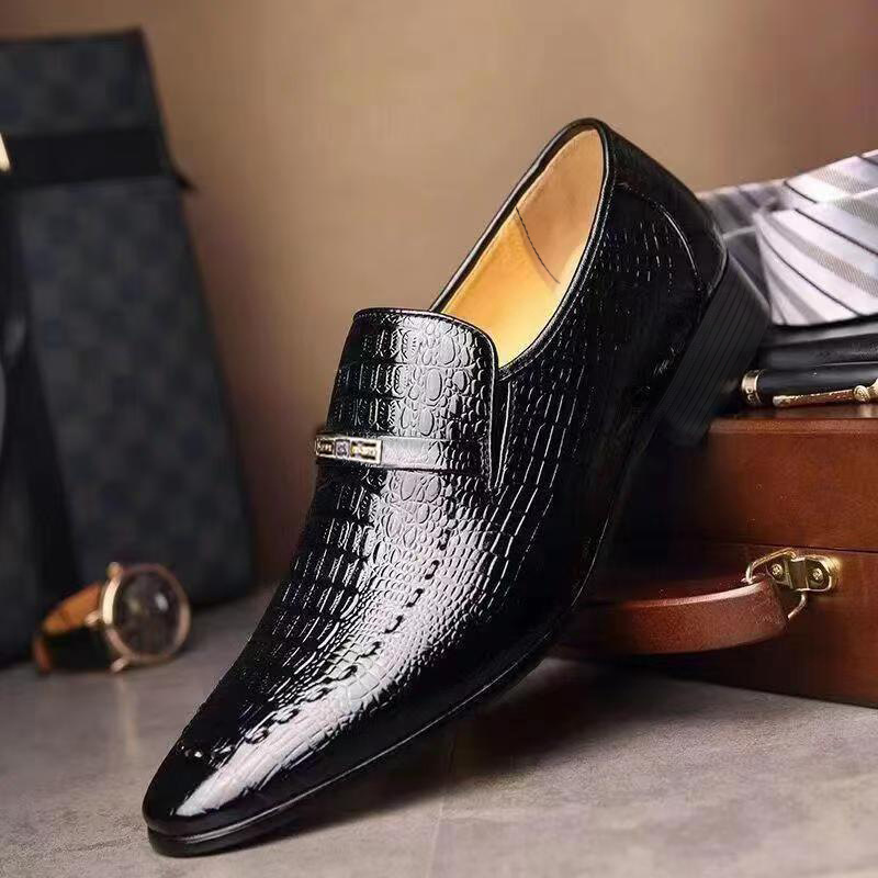 3195 Men's Business Formal Slip-On Leather Shoes Dad Shoes Crocodile Pattern Embossed OPP Bag Packaging
