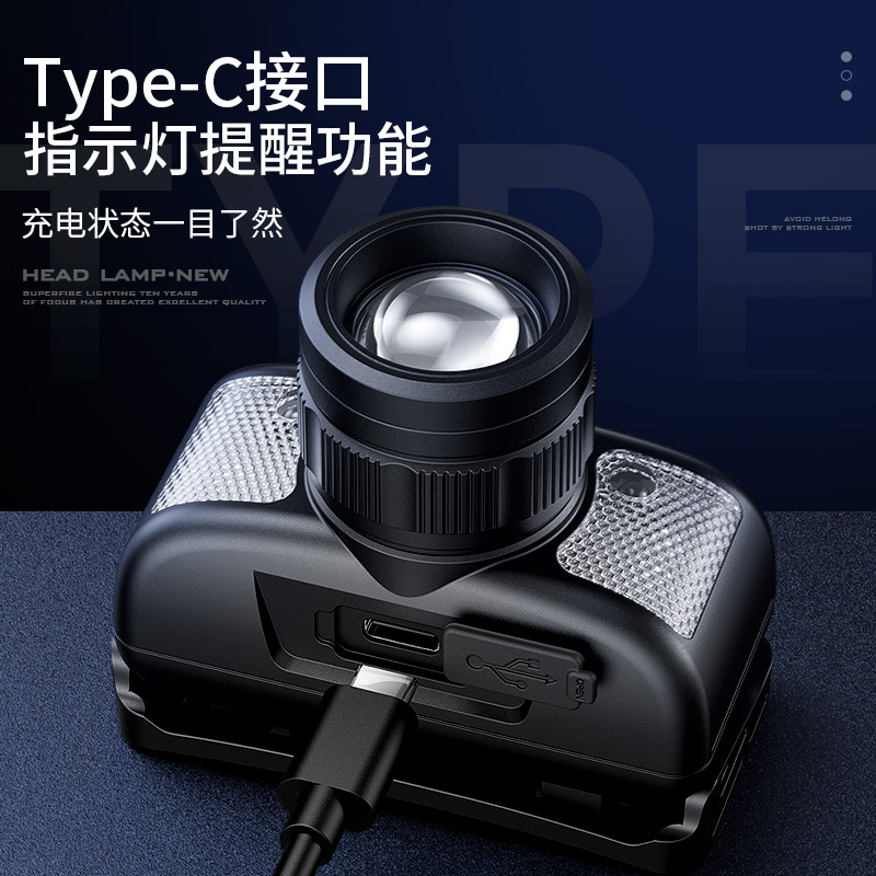 Lámpara de inducción de fuego personalizada luz intensa nocturna pescador especial de carga super brillante rojo y blanco doble fuente de luz iluminación montada en la cabeza