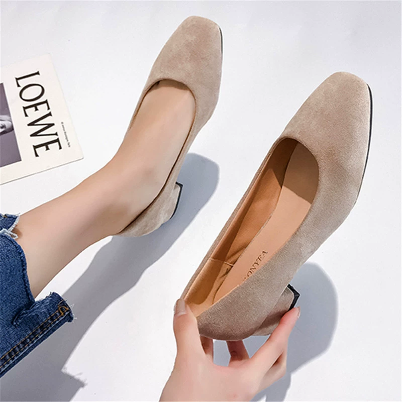 Черные туфли на толстом каблуке с круглым носком на высоком каблуке, новинка весны 2022, профессиональные замшевые рабочие туфли для французских девочек, женская