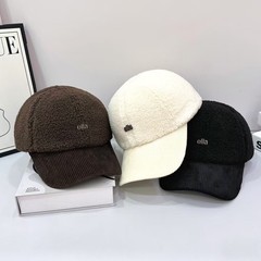 韩版新款羊羔毛灯芯绒字母标棒球帽女秋冬显脸小保暖百搭鸭舌帽潮
