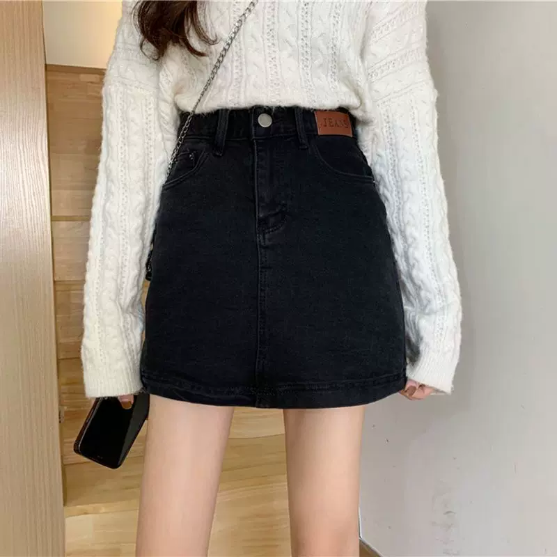 黑色牛仔半身裙女2022春夏新款大码胖mm高腰显瘦遮胯包臀a字短裙