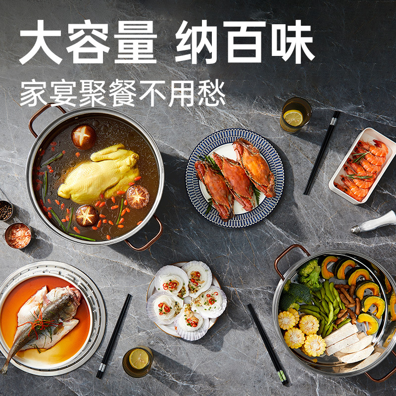 Cooking King 304 Stainless Steel Steamer with Thick Three-Layer Soup Steamer, Household Multi-Combination Electric and Gas Stove Compatible