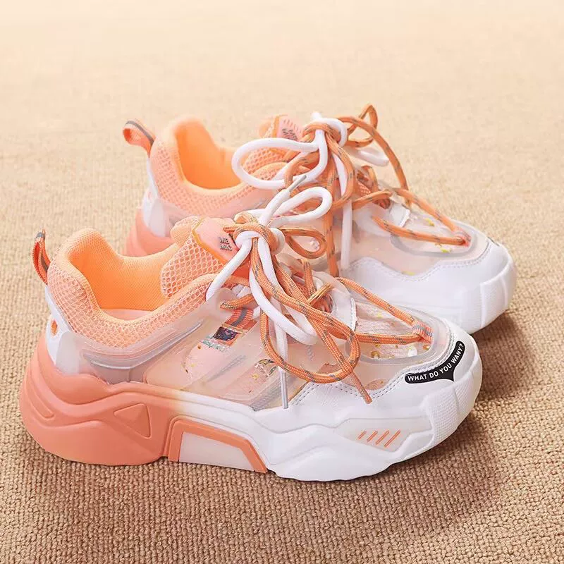 Новые ультралегкие женские туфли для папы с градиентной полой подошвой, новая летняя спортивная обувь с дышащей сеткой, универсальная