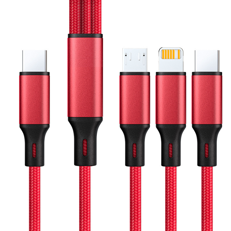 Suitable for C-Type One-To-Three Charging Cable Type-C Car-Mounted 6A Dual-Head Braided Data Cable for Mobile Phones