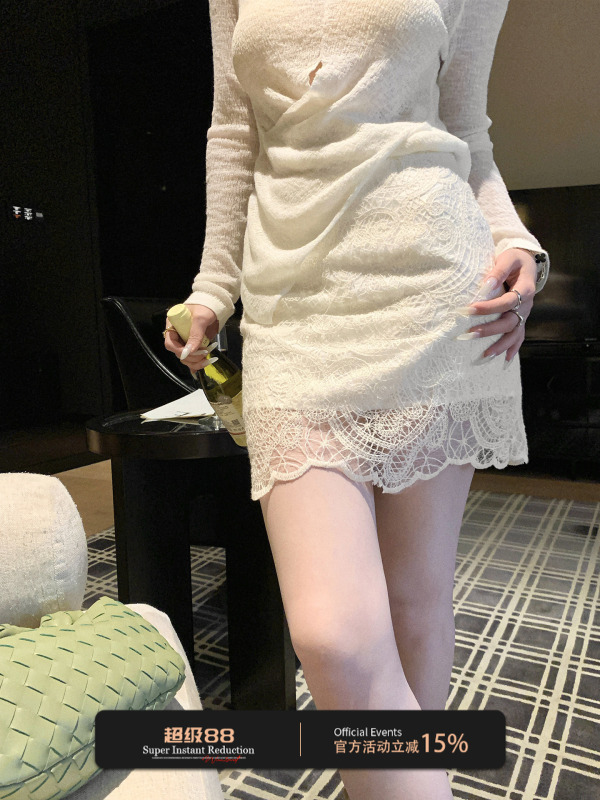 Wuu2sweet吴太甜 高智姐系 蕾丝边镂空绣花半身裙女高腰显瘦短裙|undefined