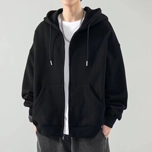 Cardigan sweater men's autumn hoodie solid color clothes fleece-lined zipper loose coat men's autumn and winter sweatshirt