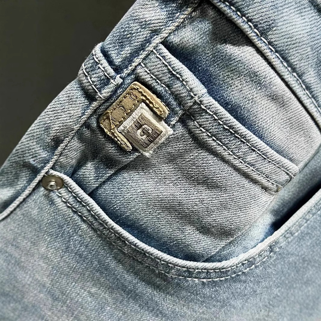 Men's Trendy Ripped Cropped Jeans Light Colored Summer Thin Distressed Tapered Harem Pants New_mkmklike.com
