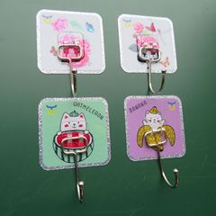 無痕創意掛鈎卡通水晶膠不鏽鋼大掛鈎免打孔牆貼門後掛鈎強力粘膠