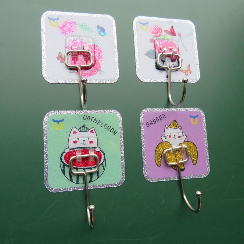 Seamless Creative Hook Cartoon Crystal Glue Stainless Steel Large Hook Punch-free Wall Sticker Door Hook Strong Adhesive