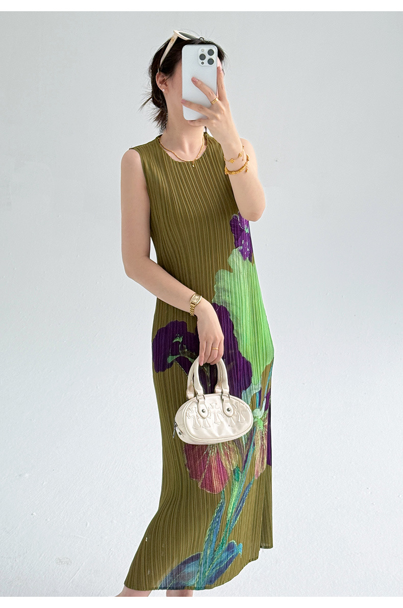 Đầm maxi nữ thắt eo kiểu mới phong cách Trung Hoa hiện đại, họa tiết in hoa cổ điển, chất liệu nhăn nhẹ mùa hè — màu đen chi tiết 19