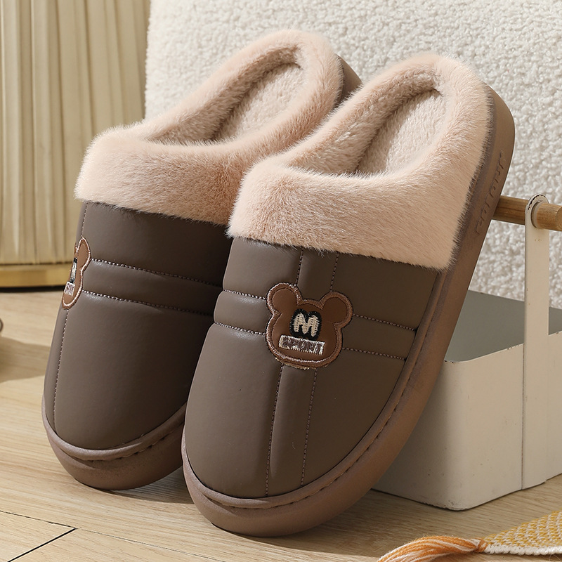 PU綿スリッパ防水保温秋冬底滑り止め家庭用女性24新型外着カップル男性毛羽スリッパ|undefined