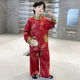 男童汉服中国风套装儿童装唐装表演服中小学生中式红色礼服演出服