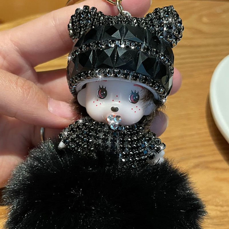 Corea del Sur creativo lindo diamante incrustado lindo Qiqi Bola de piel muñeca llavero mujer de dibujos animados par coche bolsa colgante