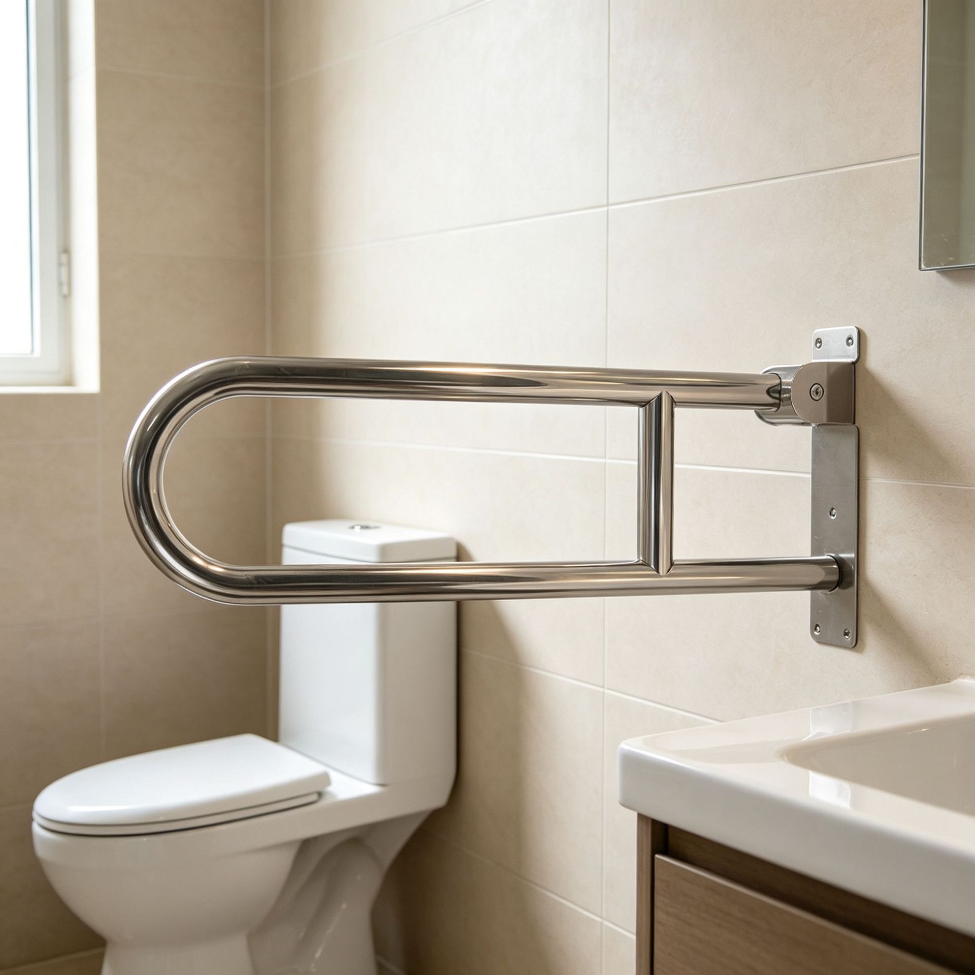 Barra de Apoyo en U para Baño de Acero Inoxidable Antideslizante
