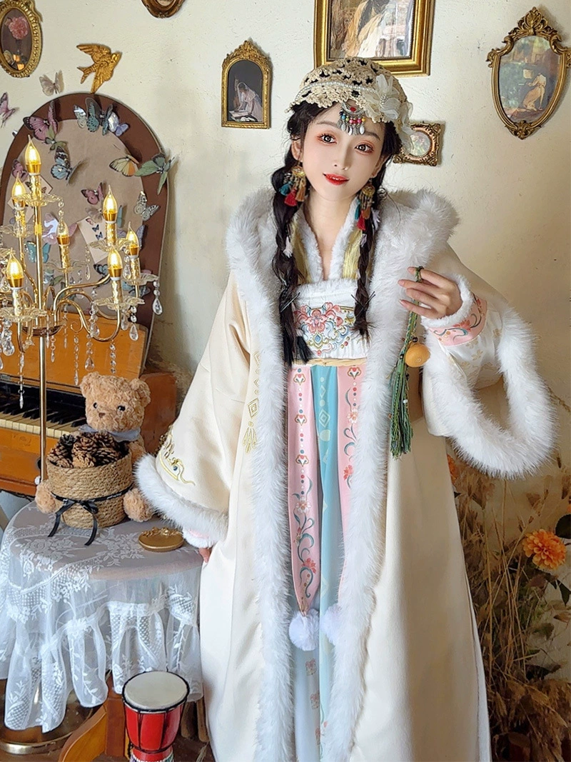 Зимний натуральный ханьфу, тёплый плащ, китайский стиль