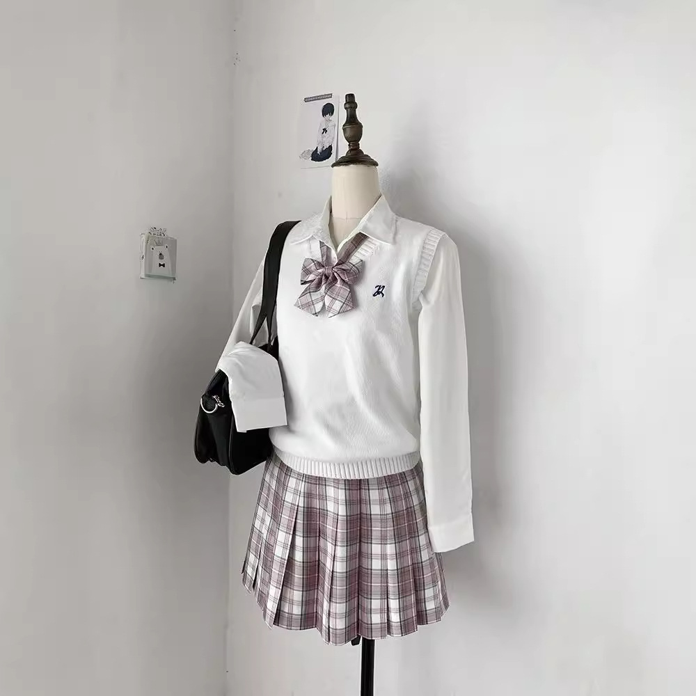 가을 겨울 봄에 학생들을위한 오리지널 JK 유니폼 솔리드 컬러 조끼 니트 조끼 V 칼라 학교