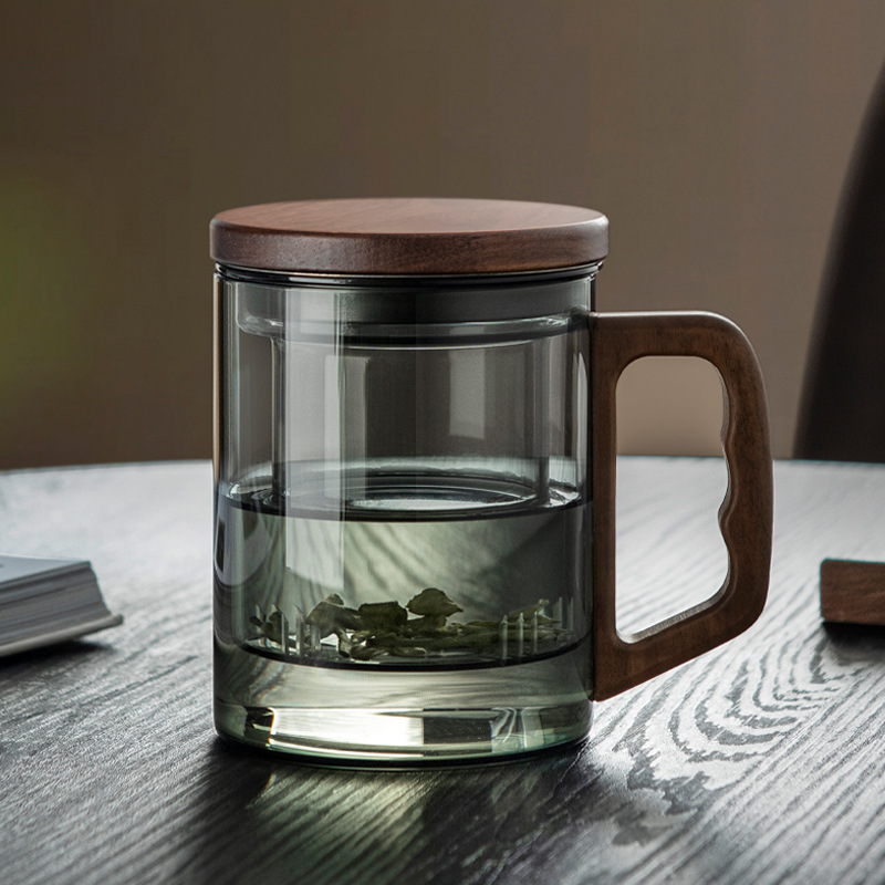 공장 도매 높은 붕소 유리 찻잔 창조적 인 호두 차 분리 3 조각 컵 내열 유리 찻잔