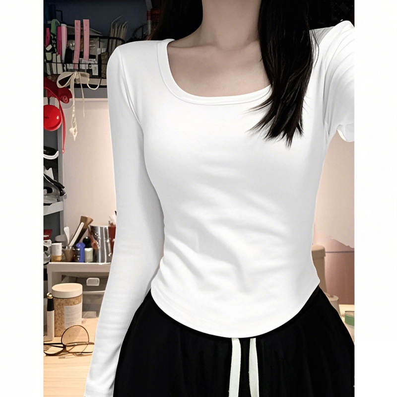 Camiseta de base delgada, cuello redondo, camiseta de manga larga para mujeres, 2024 invierno, nueva chaqueta de terciopelo de moda