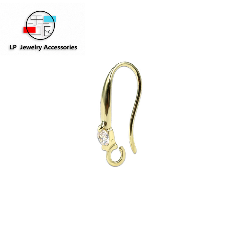 U形法国耳钩轻熟风锆石耳钩DIY耳饰配件材料软铜材质竖开口圈