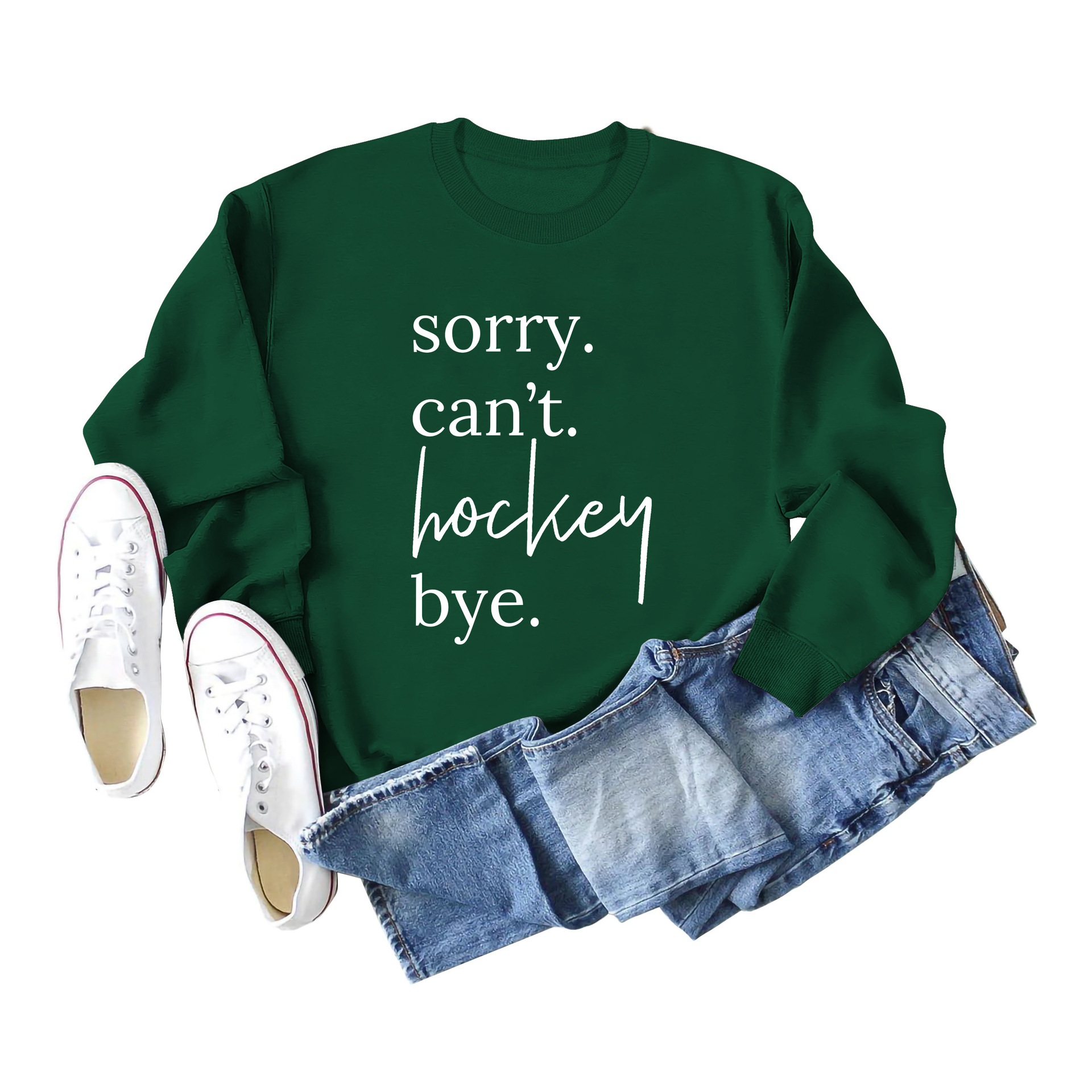 Comercio exterior transfronterizo casual manga larga Sorry't Hockey Bye suéter suelto de cuello redondo para mujer europea y americana
