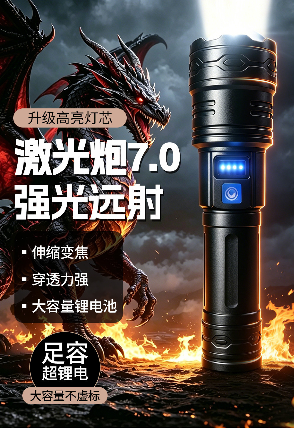 High-brightness rechargeable flashlight, ultra-bright, zoomable, long-range, long-lasting, small, portable, multi-mode, for home and outdoor use