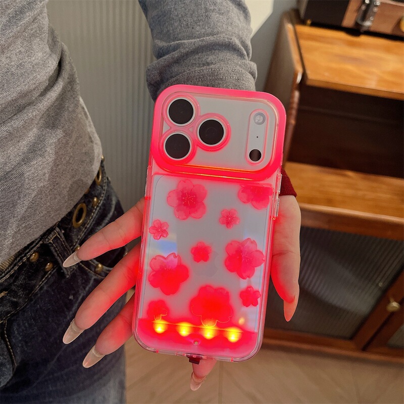 New Arrival: Spring Cherry Blossom Phone Case for iPhone 17/16 Pro Max, Glowing and Color-Changing with 15 Sensors
