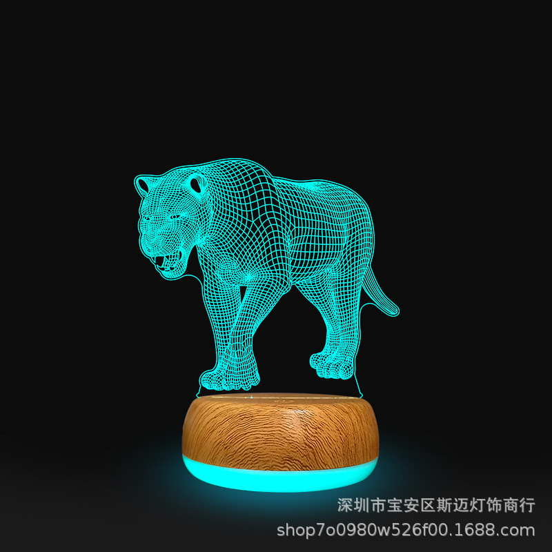 Creative Gift small table lamp usb colorful lion touch wood grain bedroom lamp feline Hedgehog 3D night light