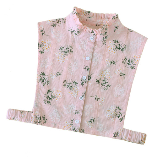 Pink flowers cotton Detachable Dickey Collar for women girls short shirt sweater decoration printing wood ear edge Collar pink shirt