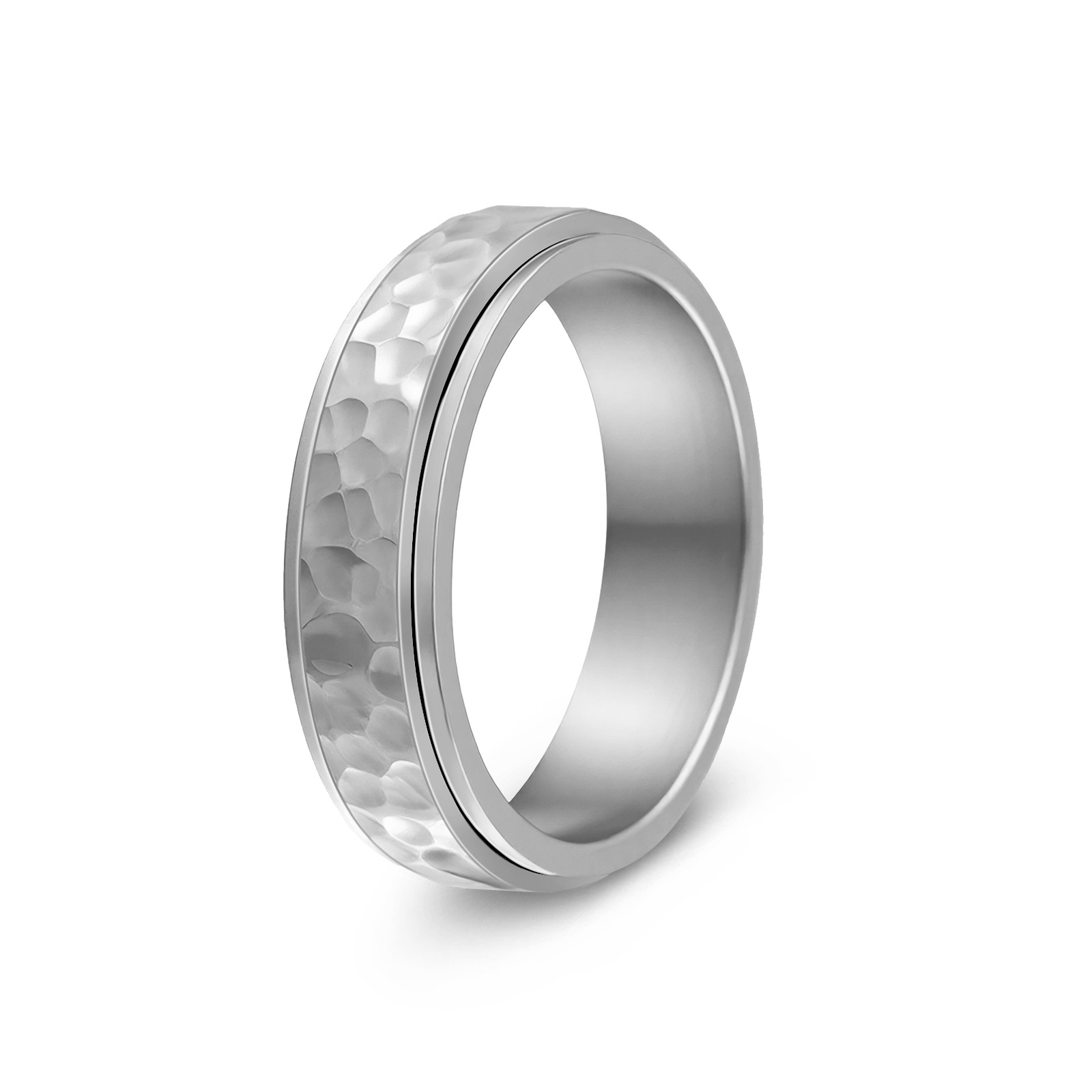 Nuevo anillo giratorio de acero de titanio transfronterizo manual golpeando Luna patrón de pozo patrón de golpeo irregular anillo de descompresión giratorio