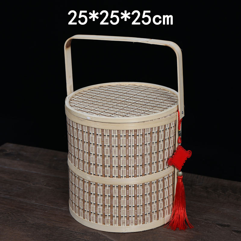 圆形竹篮包装过节月饼竹篮装螃蟹篮子手提果蔬鸡蛋收纳竹篮礼盒篮