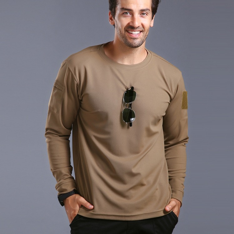 Miesten naamiointikuvioinen pitkähihainen pyöreäkauluksinen nopeasti kuivuva ulkoharjoittelu- ja työpaita, ulkokäyttöön, sotilaskäyttöön, taktinen paita_voghion.com