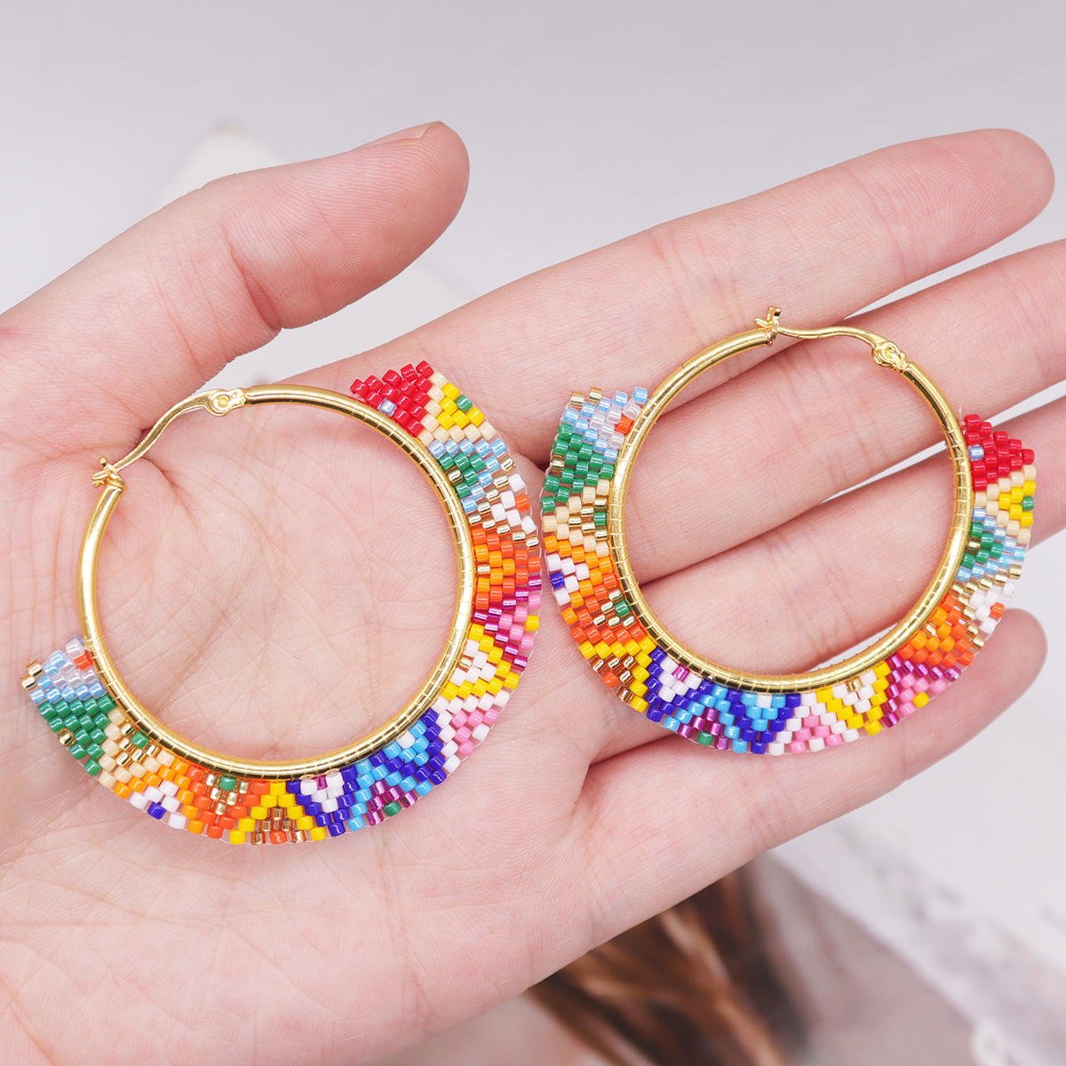 New  Hot Selling Boho Colorful Geometric Miyuki Earrings Wholesale Big Circle Women's Earrings display picture 2