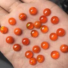 天然欧泊戒面 橙火欧泊圆形戒面 7m饱满多彩色亮裸石镶嵌配件批发