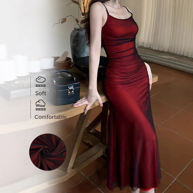 Amazon New Sling dress European and American Foreign Trade Explosions Dinner Dress Sexy Satin Solid Color dress