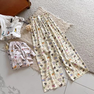 Lyocell Cotton Cartoon Pajamas for Women, Thin, Wearable Walking Pants, Comfortable, Skin-Friendly, High-Elastic Elastic Waist Home Pants