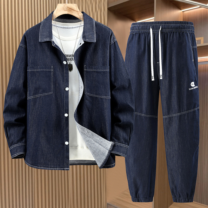 380 Plus Size Suit Men's 100% Cotton Denim Shirt Jacket Plus Fat Plus Size Jeans Fat Man Loose Casual Trend