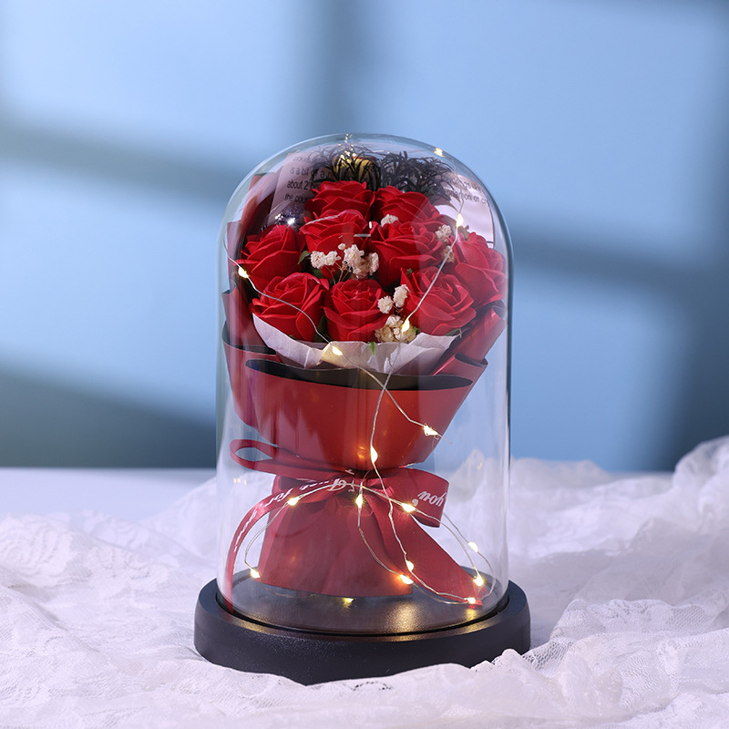 Flor inmortal cubierta de vidrio decoración 9 ramos de rosas flores secas para el día de San Valentín 520 regalo de cumpleaños para la novia